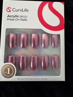 Rose Metallic Acrylic Press-On Nails Chrome